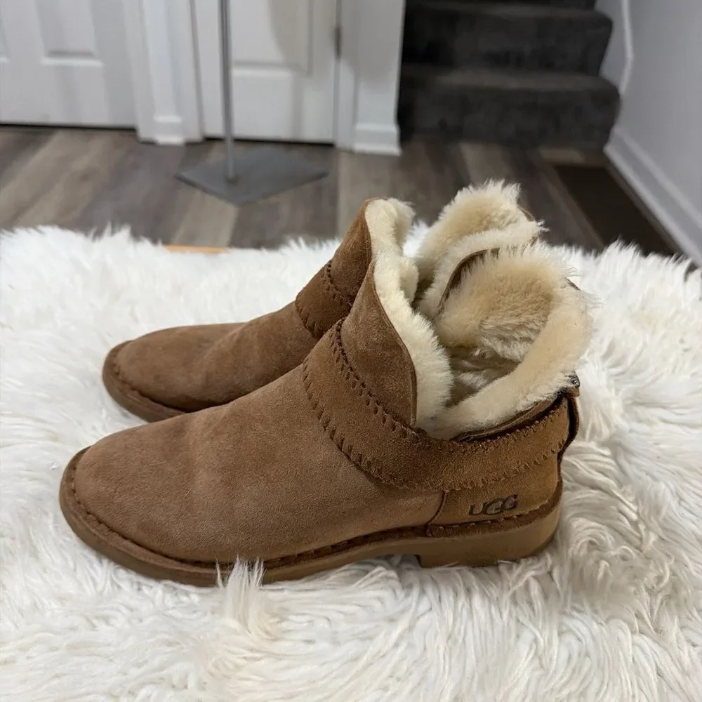 UGG Tan Suede Slippers with Cream Fur